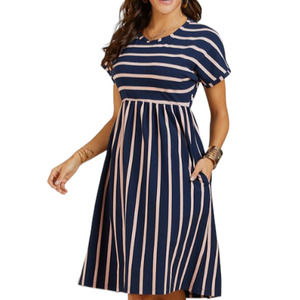 Navy & PINK Striped Dress with POCKETS - Suzanne Betro Pullover Dress - XL